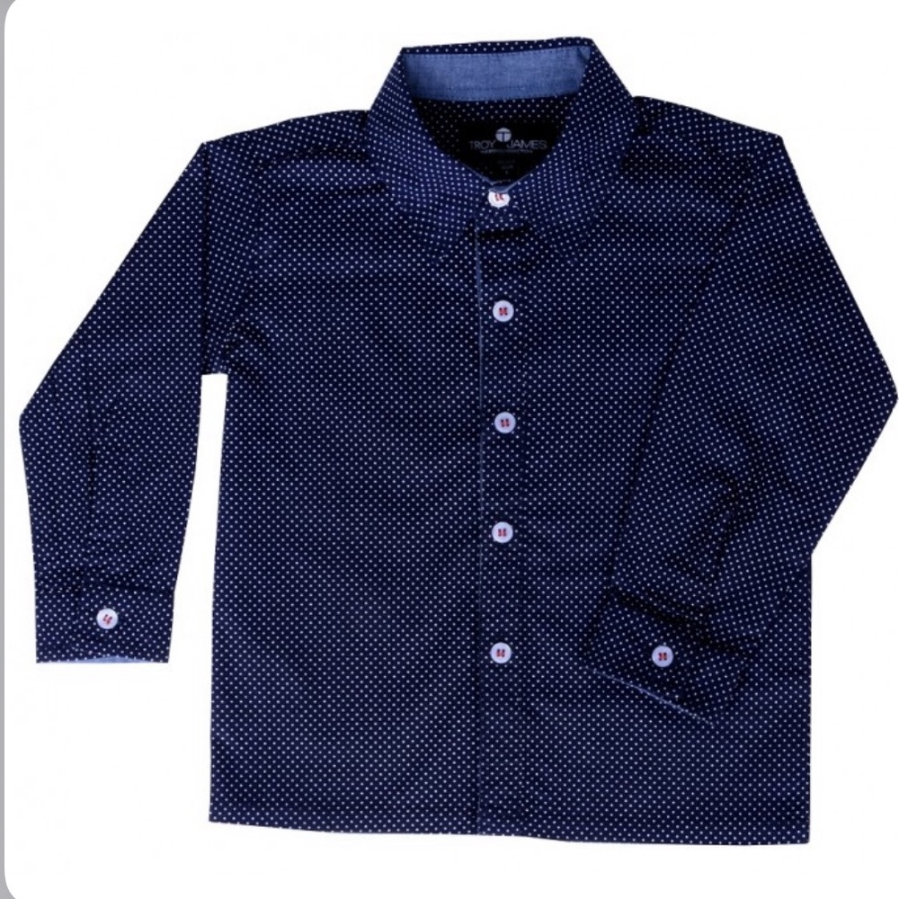 Troy James Boys Polka Dot Button Down Dress Shirt Navy Blue Size 2